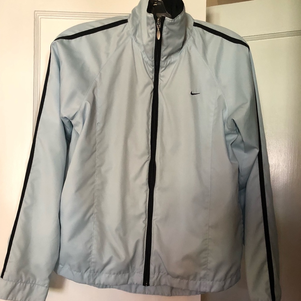 Nike Ladies  2 Piece Jogger in Light Blue with Black Accents and Black Pants